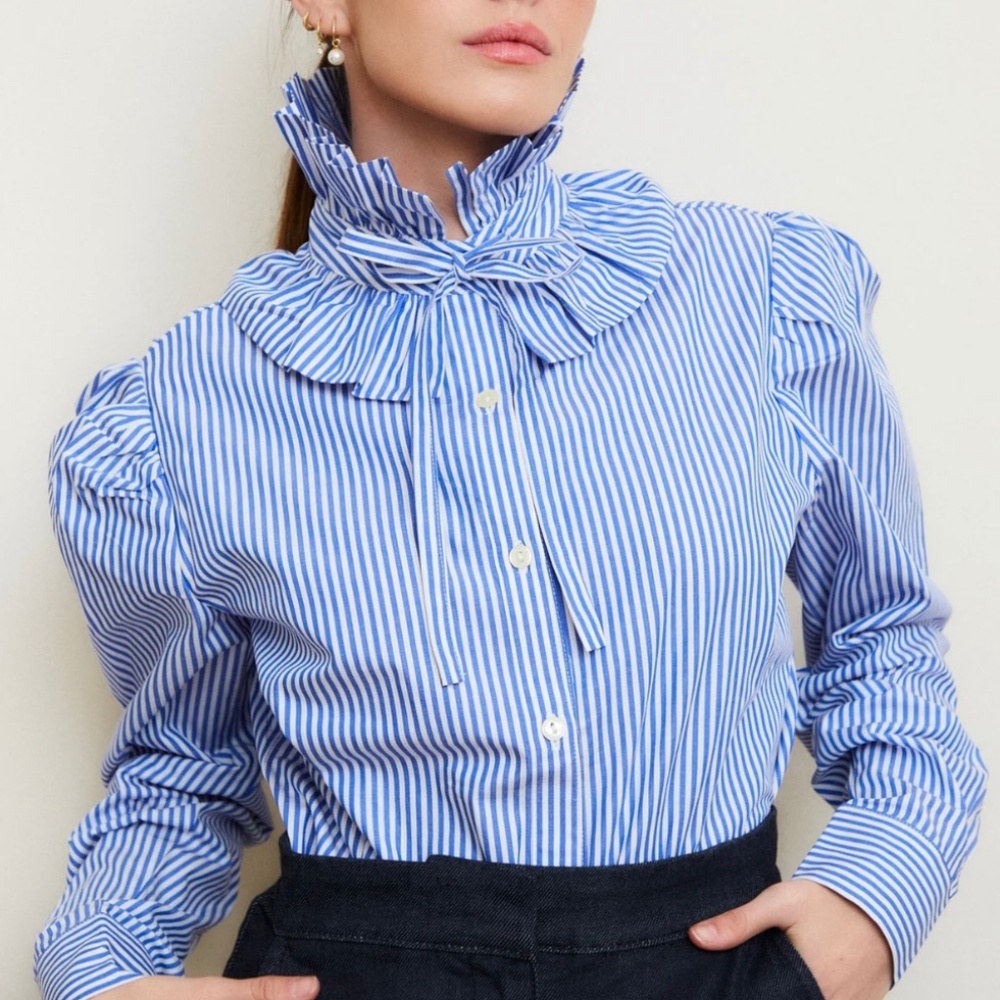 Taibs Victorian Shirt in Blue Stripe, Size M, NWOT